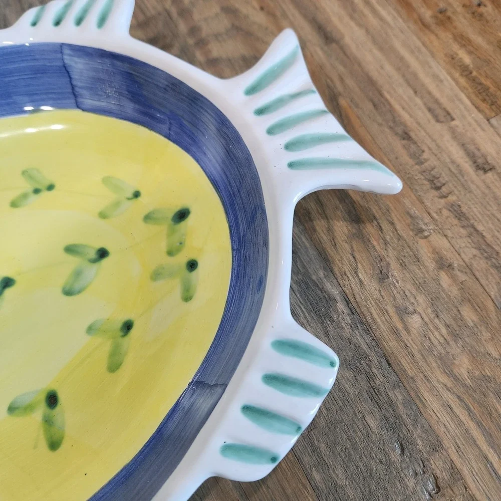 Caleca Greco Hand Painted Italy Fish Shaped Server Platter Marina Yellow Blue